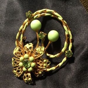 Vintage enamel and rhinestone brooch